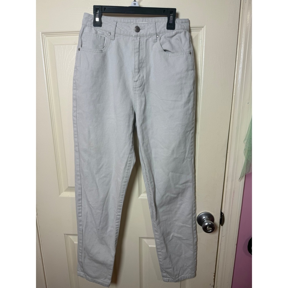 TGLA High Waisted Mom Jeans Light Grey 100% Cotton Tapered Leg PW2004247 Size 25